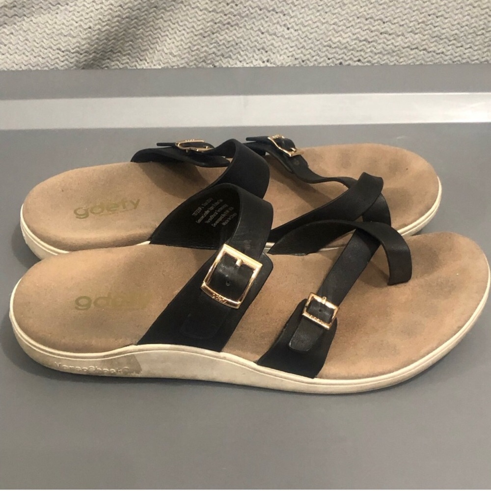Gdefy Black Leather Women’s Sandals. Size 9.